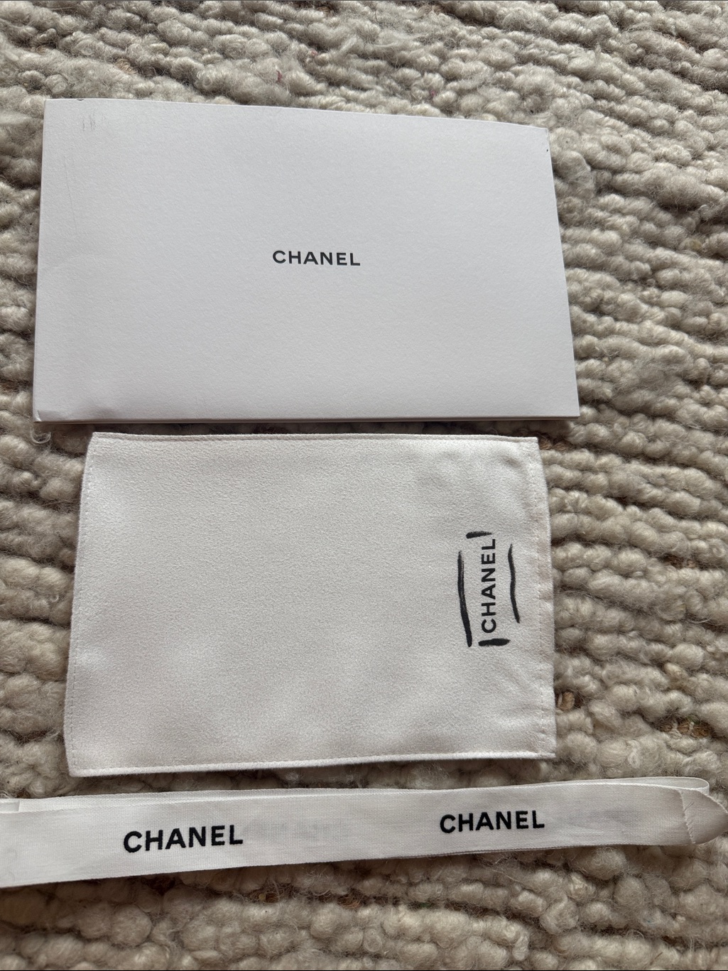 New Chanel Set White & Black Logo Dust Pouch With Branded Ribbon